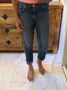 Lee Dark Blue Cropped Rolled-Cuff Jeans